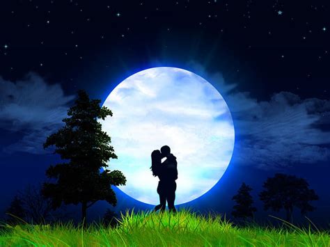 Hd Wallpaper Moonlight Love Man And Woman Kissing Illustration