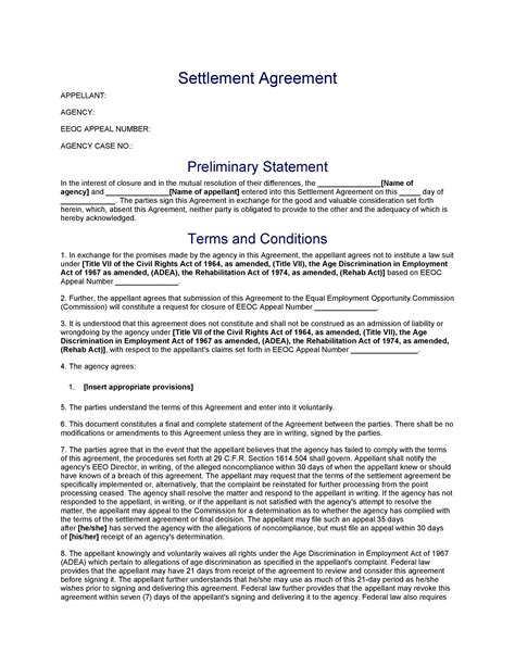 Settlement Agreement California Template
