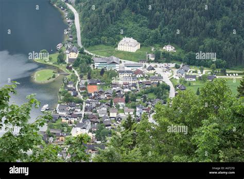 Aerial View Of Hallstatt Village And Hallstattersee Lake Salzkammergut