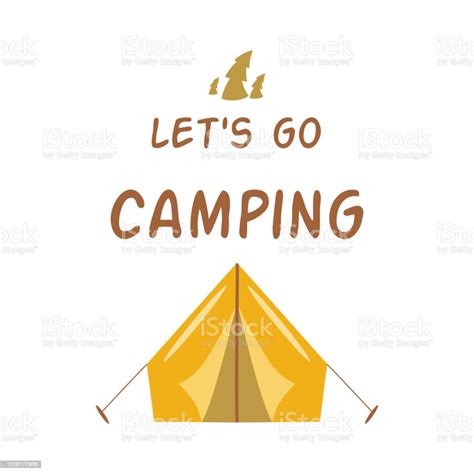 Lets Go Camping Phrase Hand Drawn Camping Tent Summer Travel Vacations