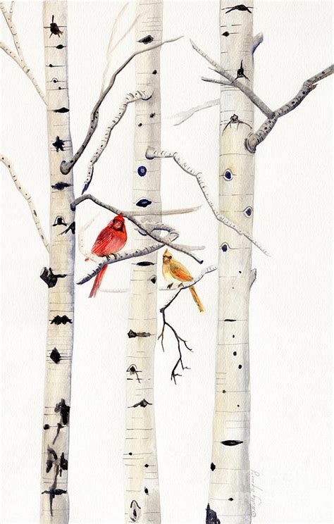 Birch Trees And Cardinal Painting By Melly Terpening Fine Art America