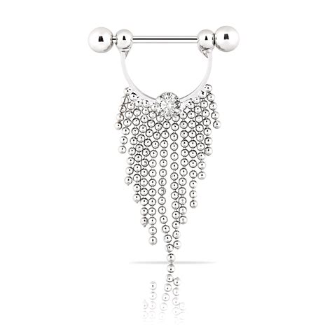 Pair Of 14g Dangle Nipple Ring Stainless Steel Shield Bar Body Piercing Jewelry Ebay