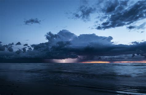 Sea Lightning Clouds Storm Evening Wallpaper 4229x2753