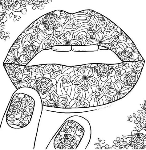 Floral Lips And Nails Colouring Page Colormatters Coloring App Draw Lips Draw Lips Figure Draw