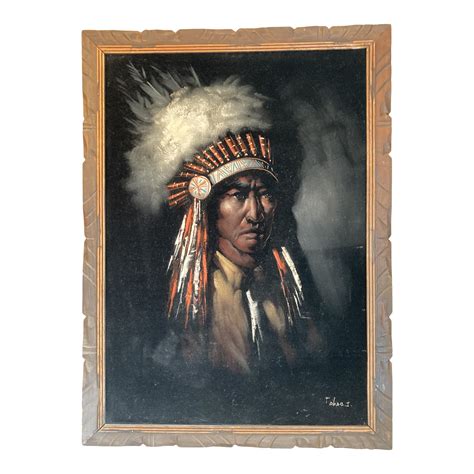 Late 20th Century Portrait Of Native American Chief Oil Painting