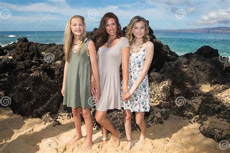Beautiful Mother With Her Two Daughters At A Beach Stock Image Image