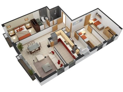 三居室户型装修3d布局效果图欣赏 设计之家