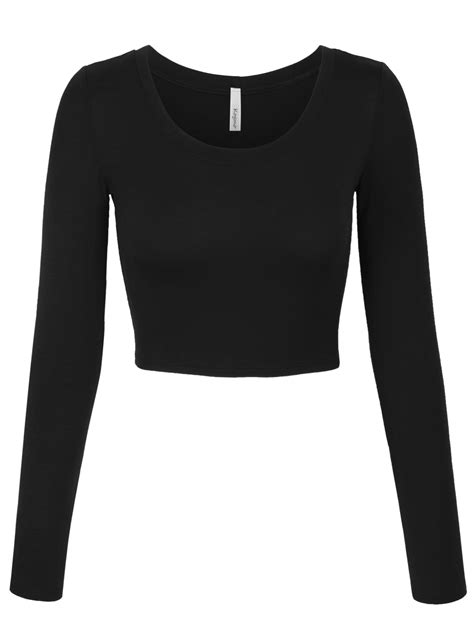 Kogmo Womens Long Sleeve Crop Top Solid Round Neck T Shirt