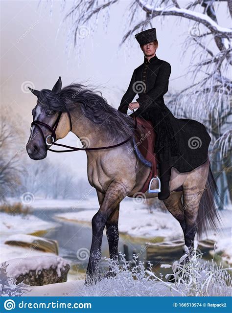 Russian Boyar Aristocrat On Horse In Winter Stock Illustration
