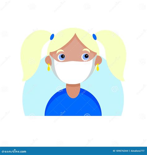 Face Of A Blonde Girl In Mask Cartoon Portrait Of A Young Blue Eyed