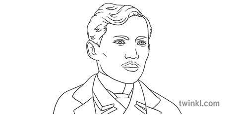 Jose Rizal Portrait Black And White Rgb Illustration Twinkl