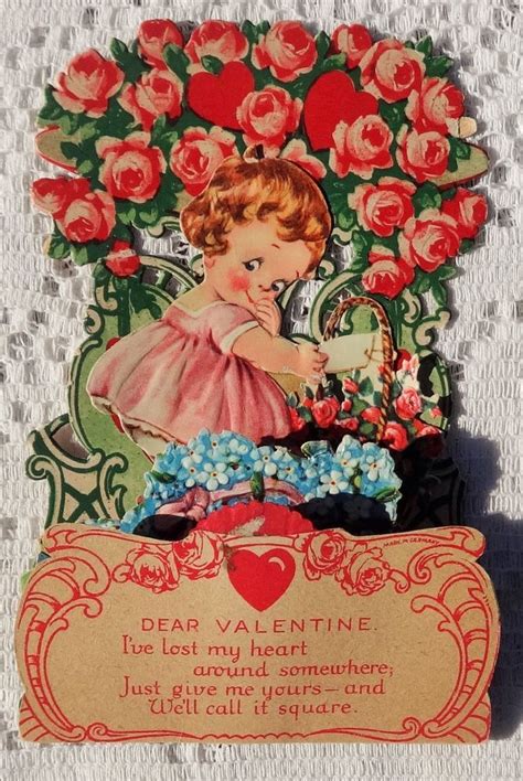 Vintage 1930s Valentine Greeting Card Dear Valentine Pop Up