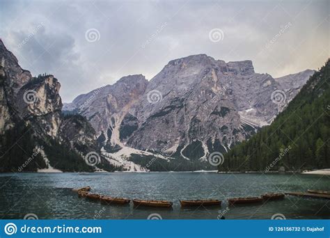 Lago Di Braies Or Pragser Wildsee Dolomites Italy Stock Photo Image