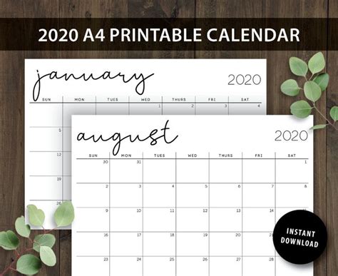 2022 Printable Calendar A4 12 Month Calendar Wall Art 7 Etsy
