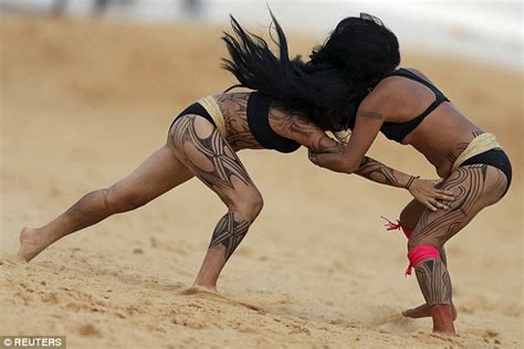 Women Grapple In Huka Huka Wrestling During Brazils Indigenous World