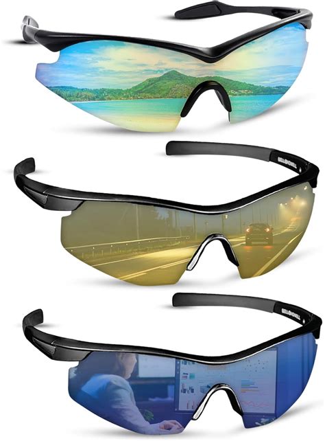 tacglasses 3 pack blue light polarized sunglasses and night driving glasses for men