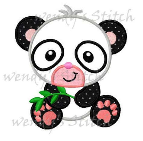 Panda With Bamboo Machine Embroidery Applique Design Etsy