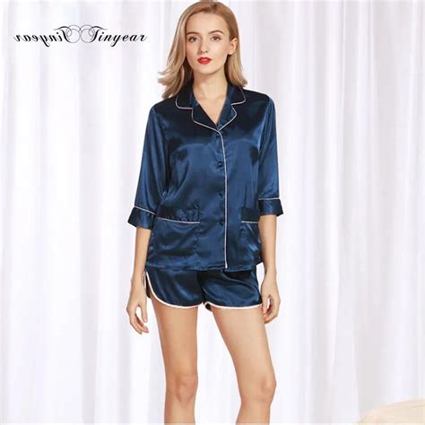 Tinyear Lingerie Nightwear Shorts Pajamas Solid Set Womens Satin Pajamas Short Sleeve 2019