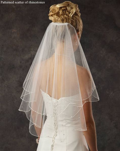 Two Layer Elbow Length Bridal Veil With Rhinestones Many