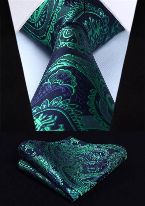 Mens Silk Coordinated Tie Set Green Blue Paisley Mens Neck Ties
