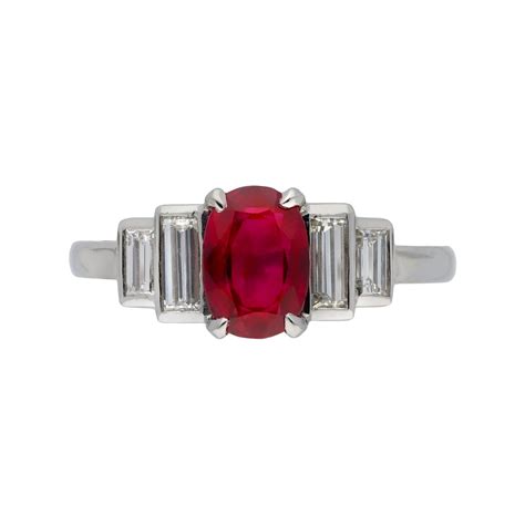 Art Deco Natural Burmese Ruby And Diamond Ring Circa 1935 For Sale At
