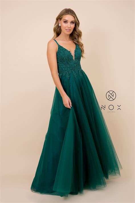 Long Tulle Embroidered Bodice Dress By Nox Anabel R357 In 2021 Green