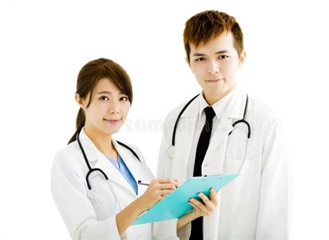 Smiling Male And Female Doctors Standing Together Stock Image Image