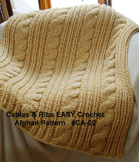 Crochet Blanket Pattern Cables And Rib Easy Crochet Afghan Etsy