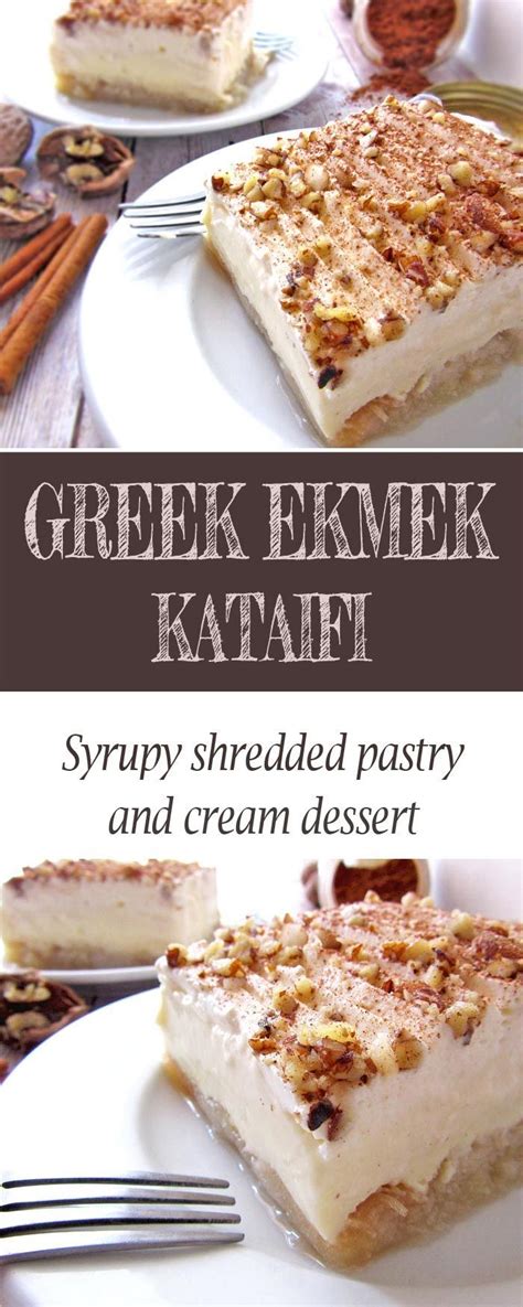 Greek Ekmek Kataifi Custard Cream And Shredded Pastry Dessert Recipe Greek Recipes Dessert