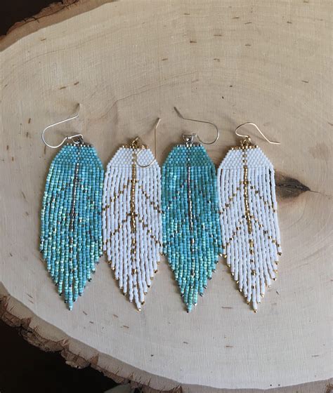 Feather Silhouette Earrings Seed Bead Earrings Beaded Earrings Etsy