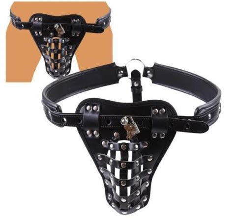 Pu Leather Male Chastity Underwear Belt Locking Thongs Bondage Cage