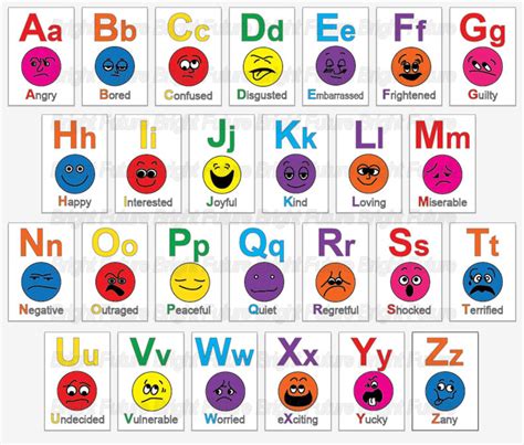 Abc Emotion Face Flashcards Download Colorful Emotional Faces Etsy