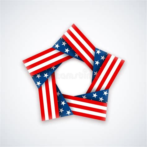 Star Made Of Double Ribbon With American Flag Stars And Stripes Stock