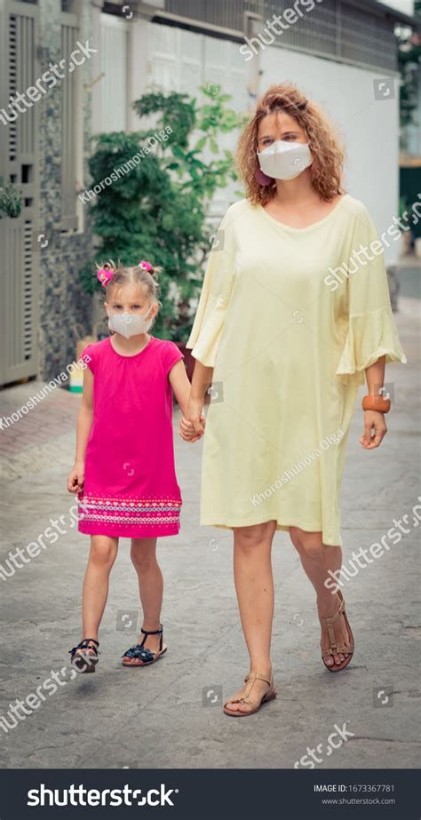Woman Daughter Wearing Facial Disposable Mask Stock Photo 1673367781