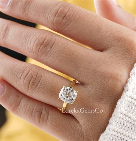 Elongated Cushion Cut Engagement Ring Solitaire Diamond Ring Yellow
