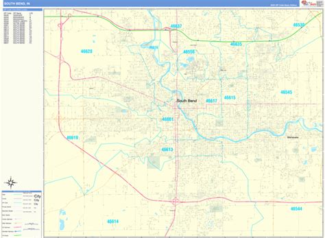 South Bend Indiana Zip Code Wall Map Basic Style By Marketmaps Mapsales