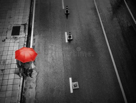 People With Umbrella On Street In Rainy Day At City Stock Image Image