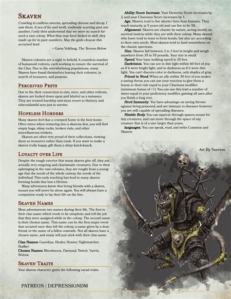 5e Race Homebrew Race Skaven Dndhomebrew Dungeons And Dragons