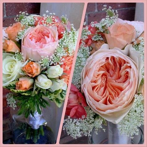 A Peach Bouquet Of David Austin Roses Spray Roses Pixie Carnations