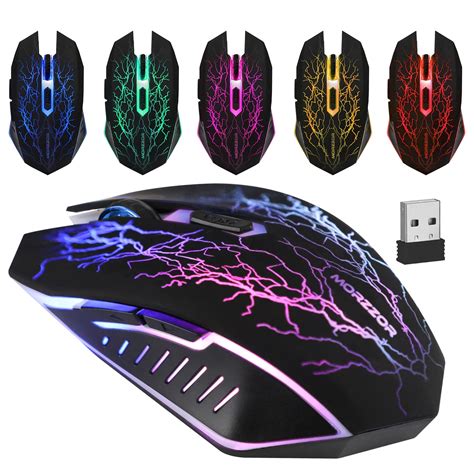 7 Colors Led Wireless Gaming Mouse Rechargeable Silent 6 Buttons 1600