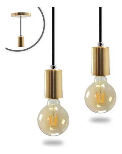 Lámpara de techo Iluminar Ambiente Kit 2 Pendente Soquete Copinho E27 Dourado Led G95 color