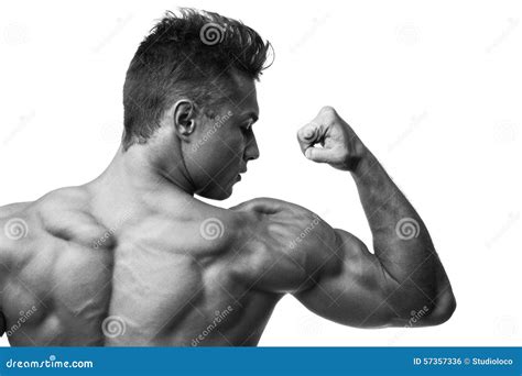 Man Flexing Muscles Rear View Stock Photo Image Of Back People