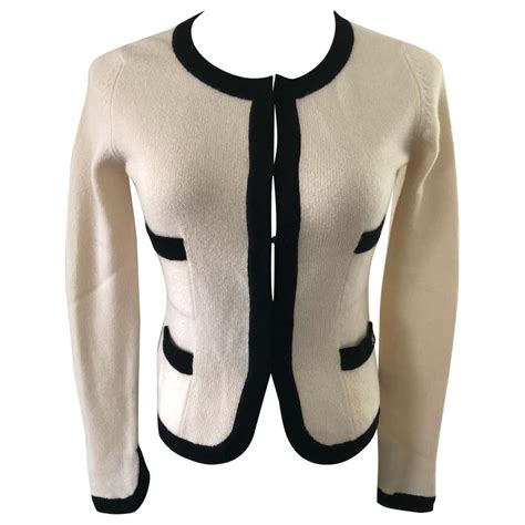 Chanel Cream And Black Cashmere Cardigan Size 36 Fr At 1stdibs