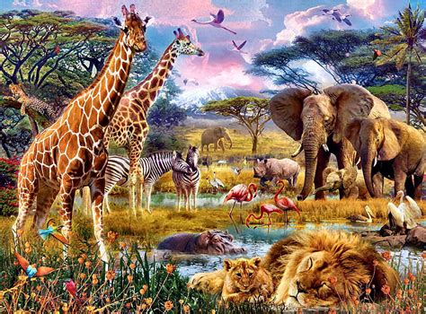 Savannah Animals F Animal Art Giraffe Beautiful Illustration