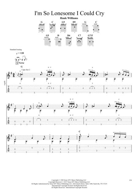 I M So Lonesome I Could Cry Hank Williams For Solo Fingerstyle Guitar Music Sheet Download