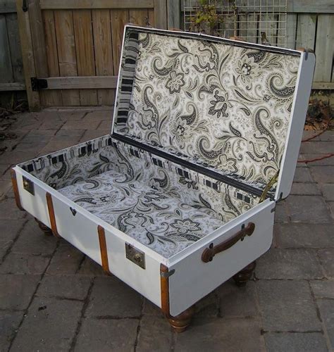 Repurposed Antique Steamer Trunk Fully Lined With Vintage Fabric
