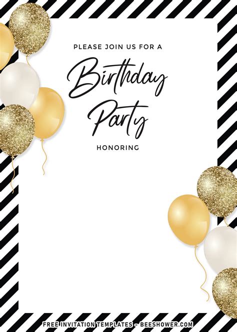 Download Now 7 Stunning Gold Balloons Birthday Invitation Templates
