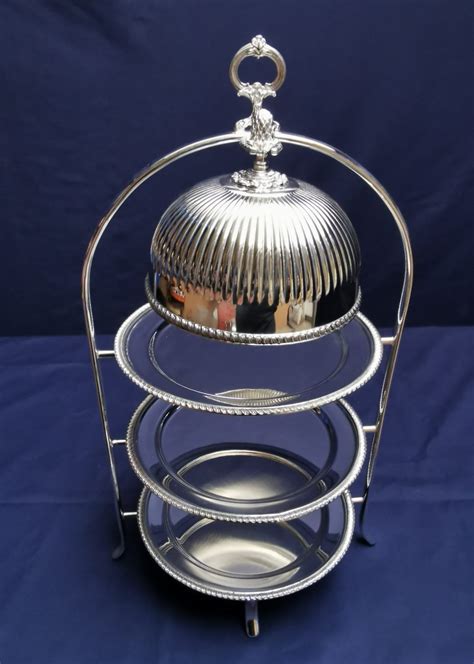 Silver Plated Three Tier Afternoon Tea Stand With Cloche And Plates