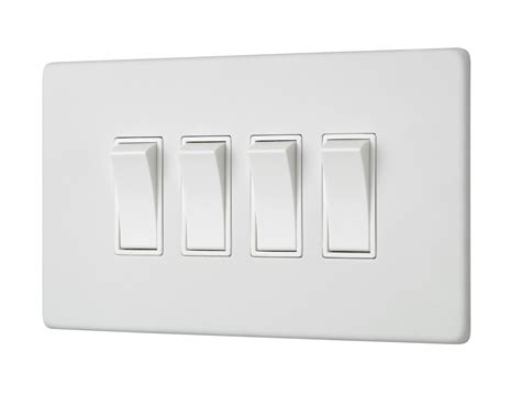 White Etched Prime Screwless Quad Light Switch 4 Gang 2 Way Rocker