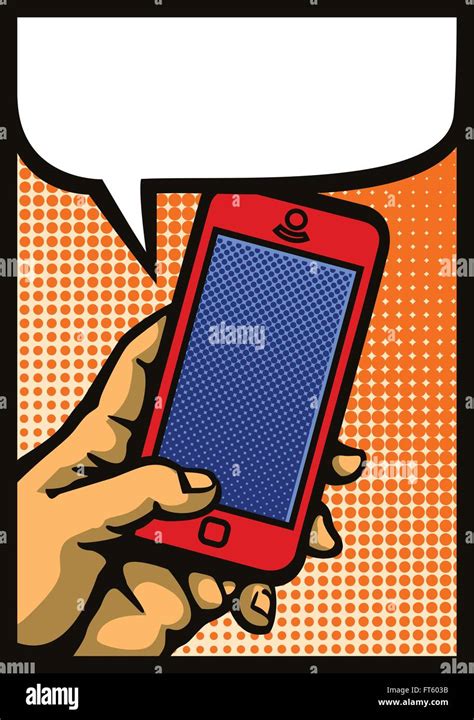 Pop Art Style Hand Holding Smartphone Comic Book Mobile Phone Vector